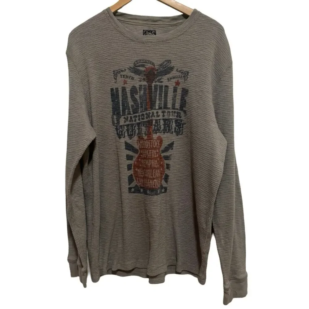 Lucky Nashville Guitar Thermal Grey XXL Mens Sweatshirt sweater long sleeve
